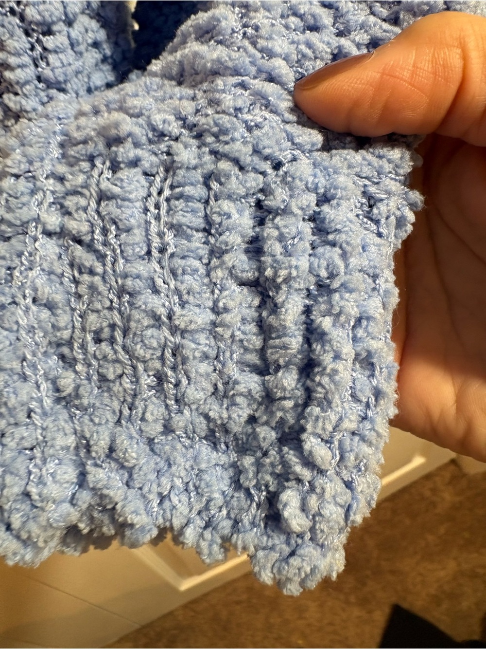 Zenana Outfitters Blue Plush V-Neck Sweater cozy soft girl casual relaxed fall - Picture 3 of 5